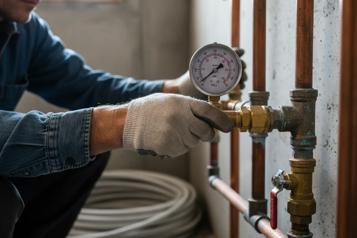 Pressure testing a repaired line during Water Line Repair in Ridge